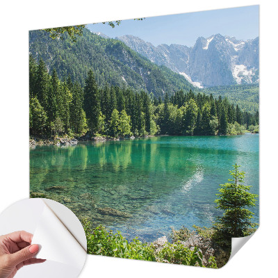 Stick-on wall mural with a green lake motif