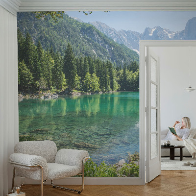Stick-on wall mural with a green lake motif