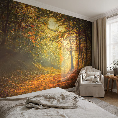 Removable wall mural with an autumn landscape design