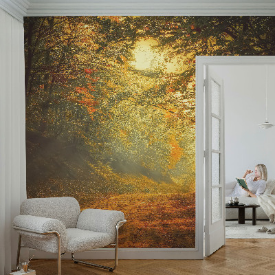 Removable wall mural with an autumn landscape design