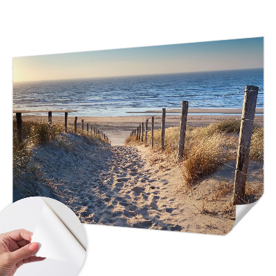 Removable wall mural wallpaper featuring a beach path scene