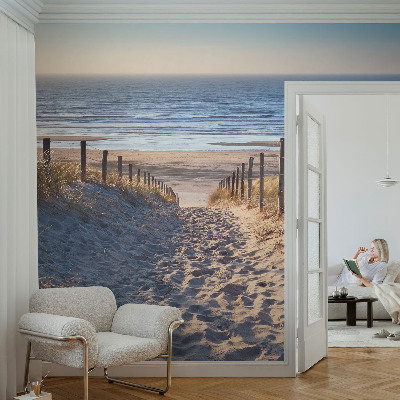 Removable wall mural wallpaper featuring a beach path scene