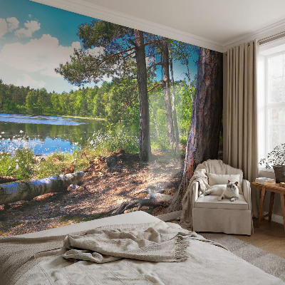 Peel and stick wall mural for bedroom with a forest landscape design