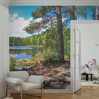 Peel and stick wall mural for bedroom with a forest landscape design