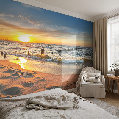 3D photo wallpaper mural with a beach sunset motif
