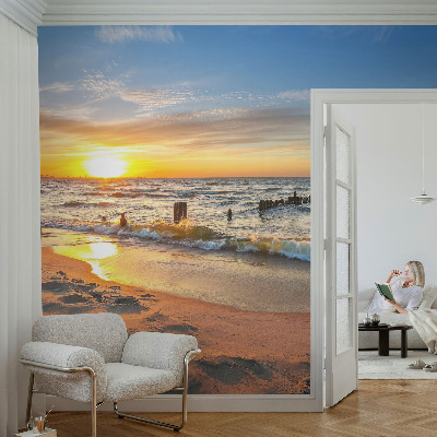 3D photo wallpaper mural with a beach sunset motif