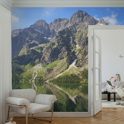 Nursery wall mural with a picturesque mountain design
