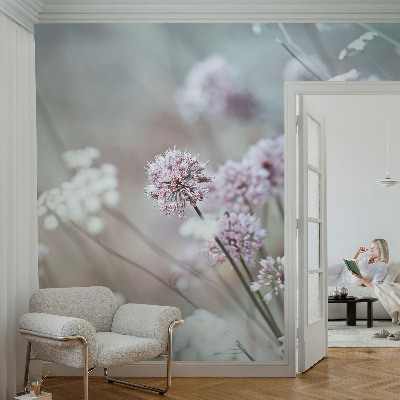 Self-adhesive wall mural with a wildflower design