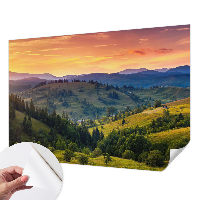Removable wall mural wallpaper with a mountain landscape design