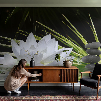 Removable wall mural with a lily meditation design