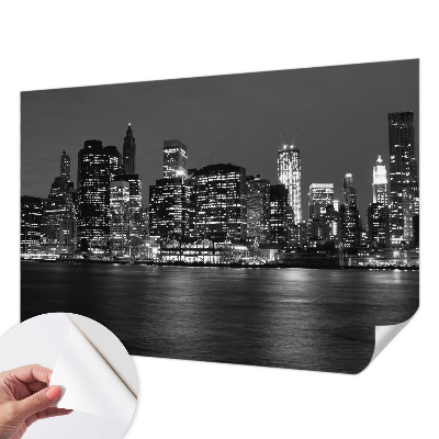 Peel and stick wall mural for bedroom featuring a night metropolis design