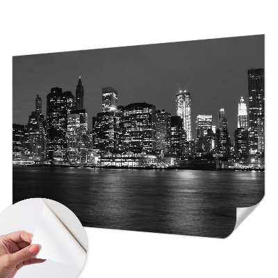 Peel and stick wall mural for bedroom featuring a night metropolis design