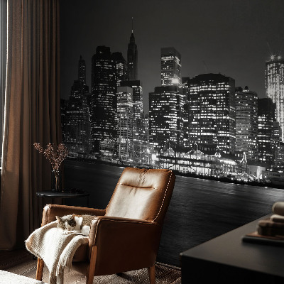 Peel and stick wall mural for bedroom featuring a night metropolis design