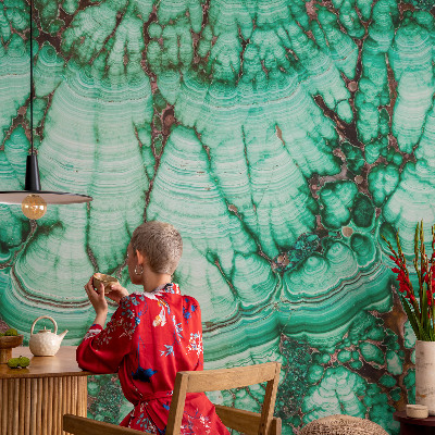 Baby room wall mural with green pattern