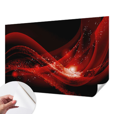 Self-adhesive wall mural with a red vortex design