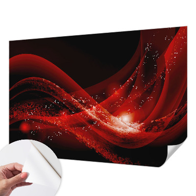 Self-adhesive wall mural with a red vortex design