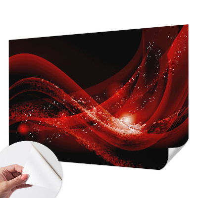 Self-adhesive wall mural with a red vortex design