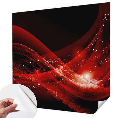 Self-adhesive wall mural with a red vortex design