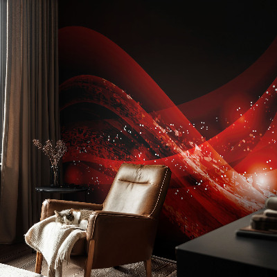 Self-adhesive wall mural with a red vortex design