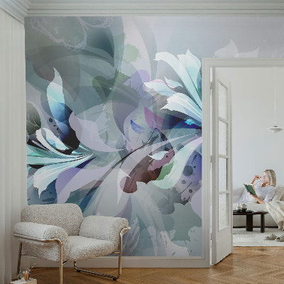 Nursery wall mural with a floral abstraction design
