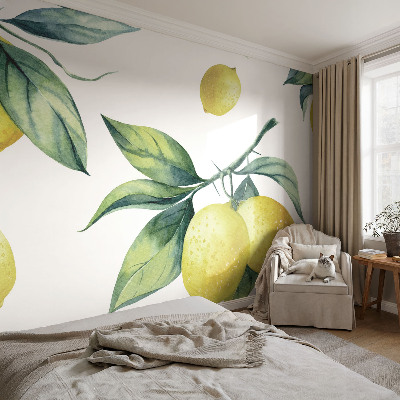 Peel and stick wallpaper mural with a lemon motif