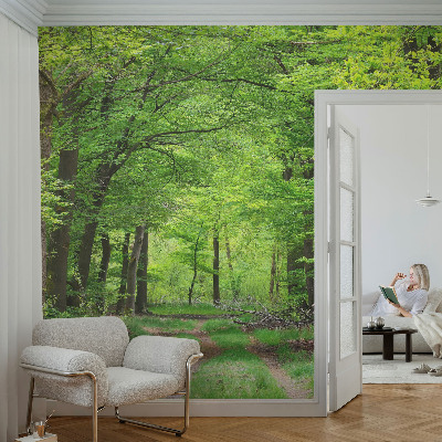 Self-adhesive photo wallpaper with a forest path motif