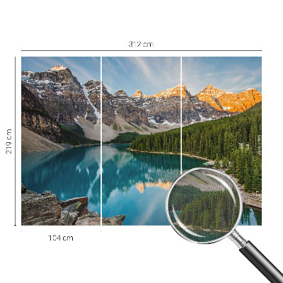 Peel and stick wall mural for living room with a mountain reflection design