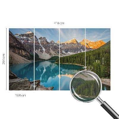 Peel and stick wall mural for living room with a mountain reflection design