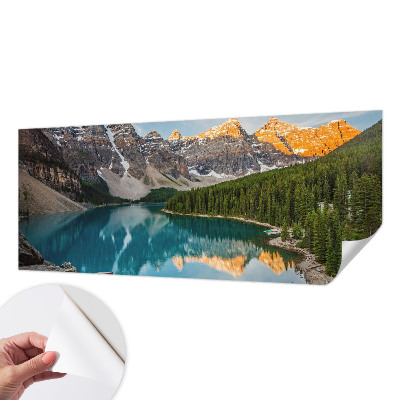 Peel and stick wall mural for living room with a mountain reflection design