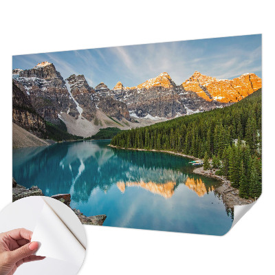 Peel and stick wall mural for living room with a mountain reflection design
