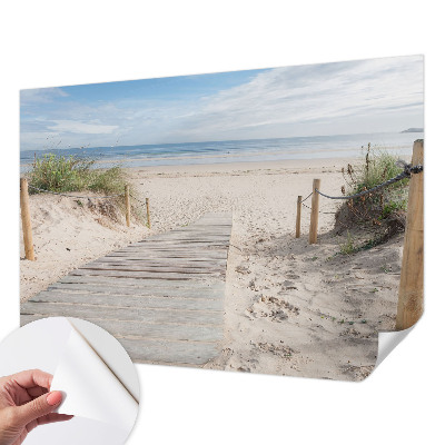 Peel and stick wall mural for bedroom with a wooden walkway scene