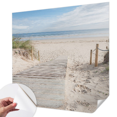 Peel and stick wall mural for bedroom with a wooden walkway scene