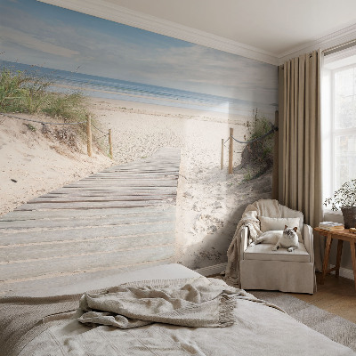 Peel and stick wall mural for bedroom with a wooden walkway scene