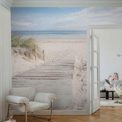 Peel and stick wall mural for bedroom with a wooden walkway scene