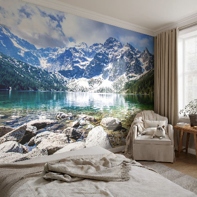 3D wall mural with a mountain landscape design