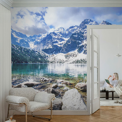 3D wall mural with a mountain landscape design