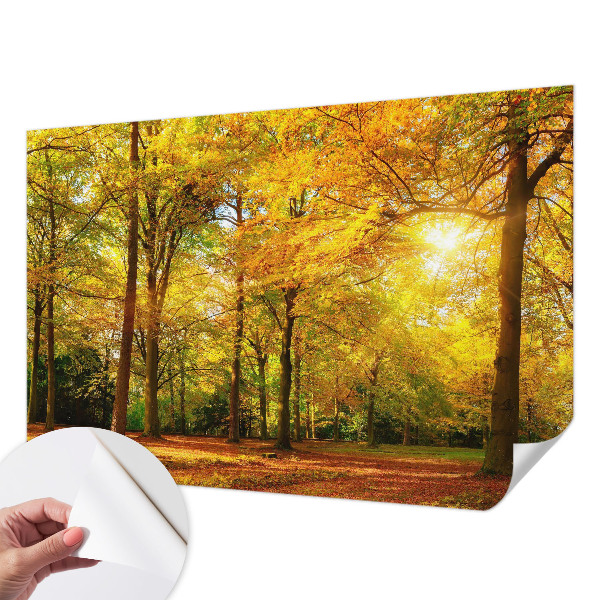 3D photo wallpaper mural with a pattern of golden leaves