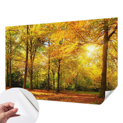 3D photo wallpaper mural with a pattern of golden leaves