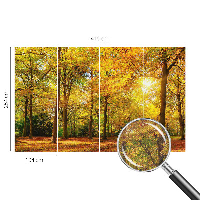 3D photo wallpaper mural with a pattern of golden leaves