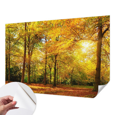 3D photo wallpaper mural with a pattern of golden leaves