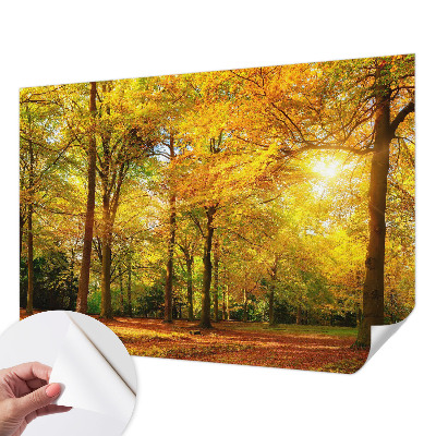 3D photo wallpaper mural with a pattern of golden leaves
