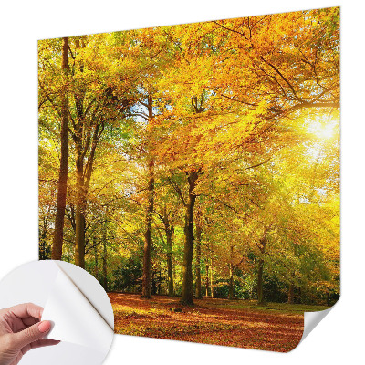 3D photo wallpaper mural with a pattern of golden leaves