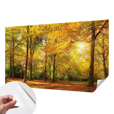 3D photo wallpaper mural with a pattern of golden leaves