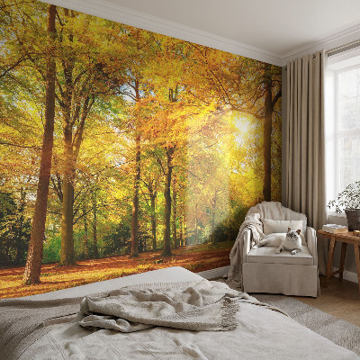 3D photo wallpaper mural with a pattern of golden leaves