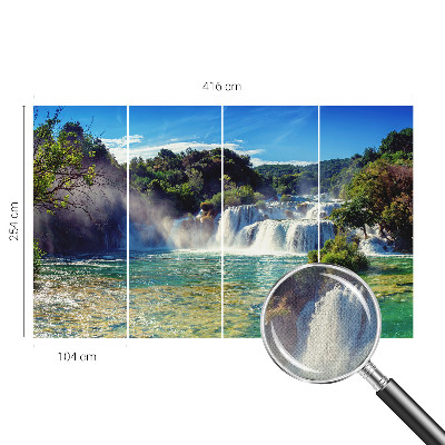 Nursery wall mural with a waterfall landscape design