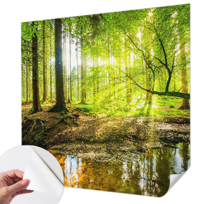 Children's wall mural with a green landscape design