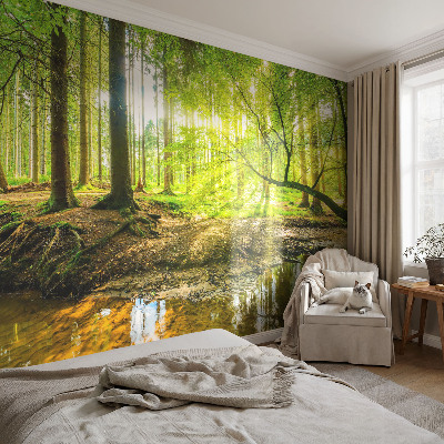 Children's wall mural with a green landscape design