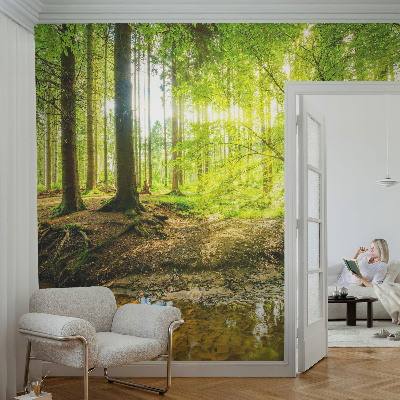 Children's wall mural with a green landscape design