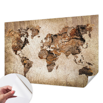 Peel and stick wall mural with a wooden map design