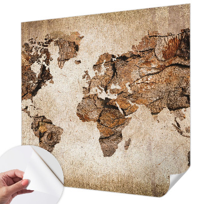 Peel and stick wall mural with a wooden map design